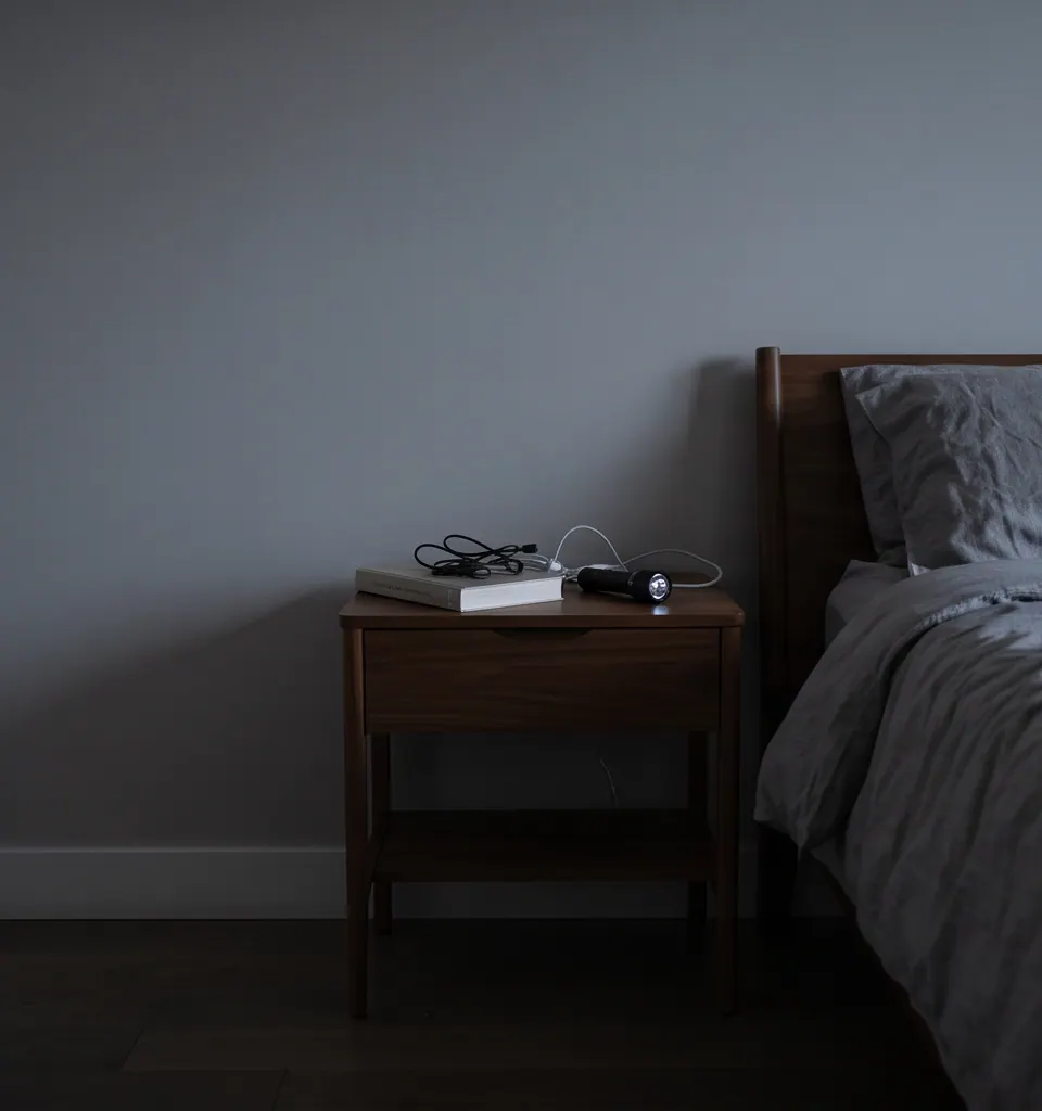 Bedside space with an awkwardly routed lamp cable