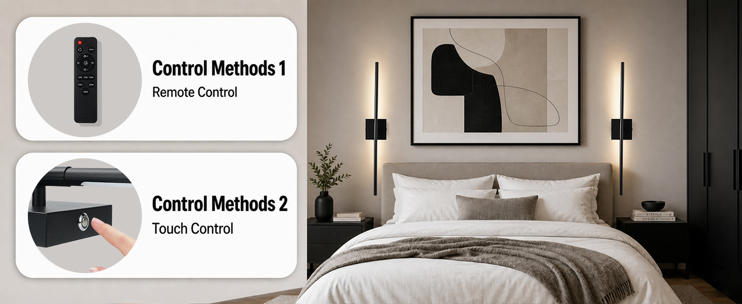 Two control methods: handheld remote control and touch control on the fixture.