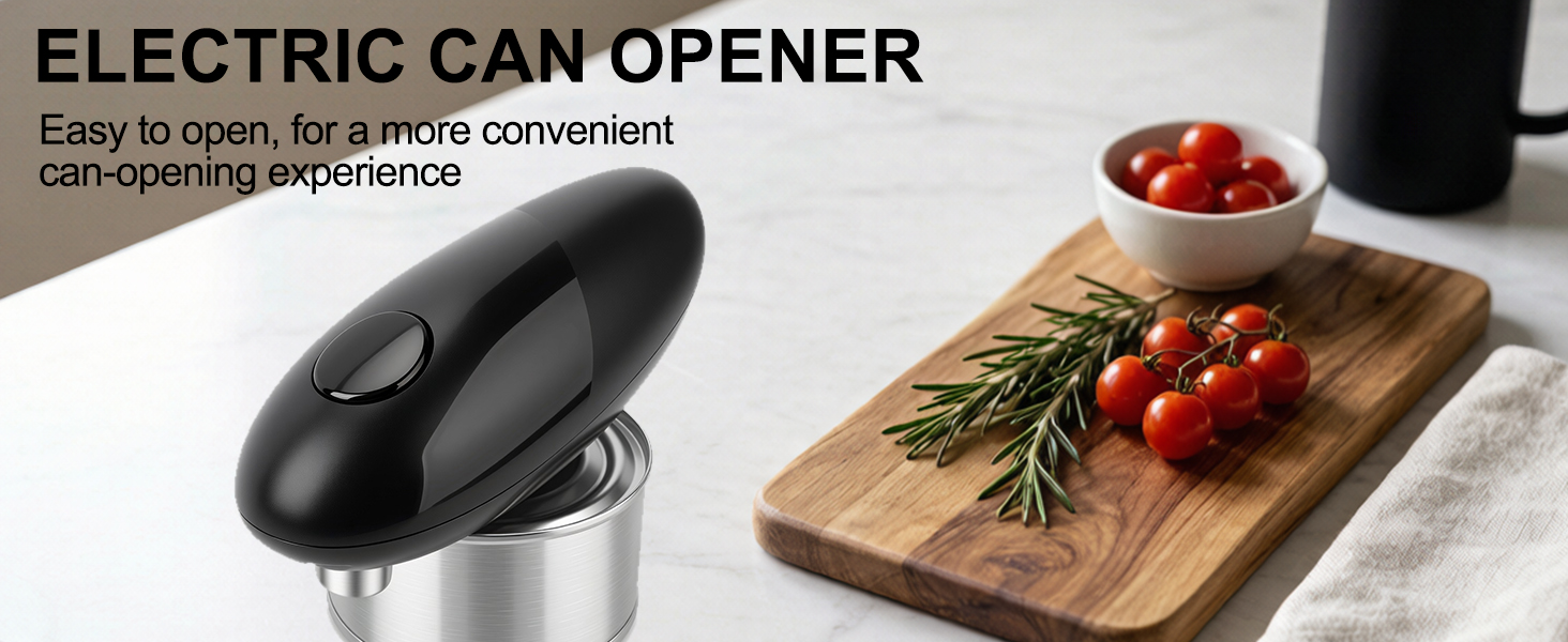 Electric can opener on a kitchen counter, designed for a convenient can-opening experience.