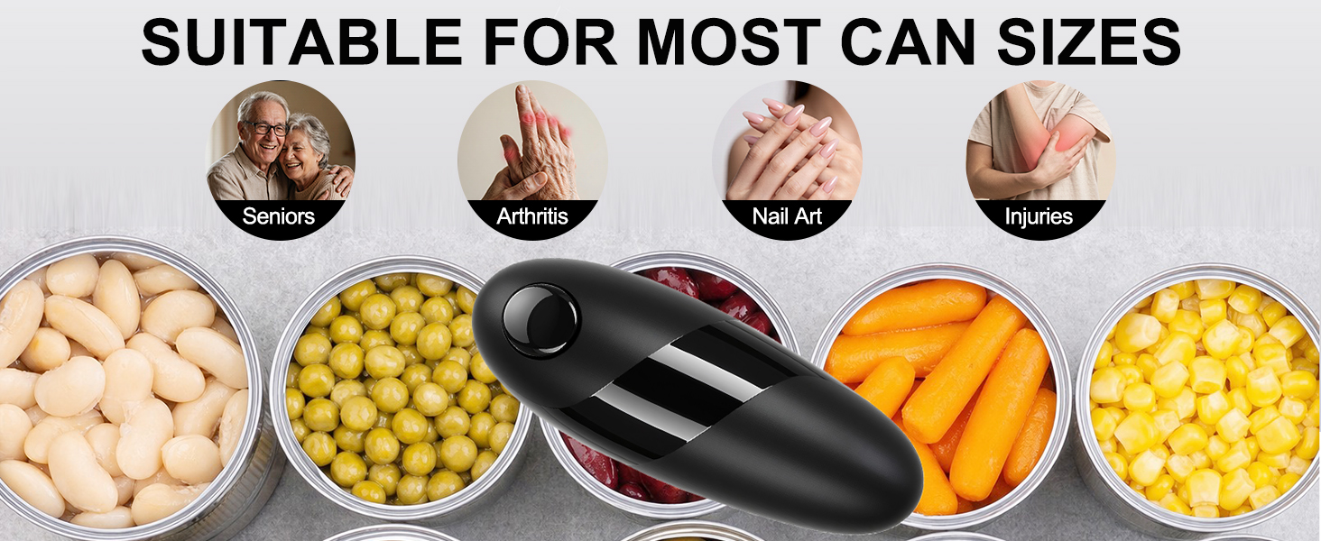 Examples of different can sizes and users with limited hand strength.