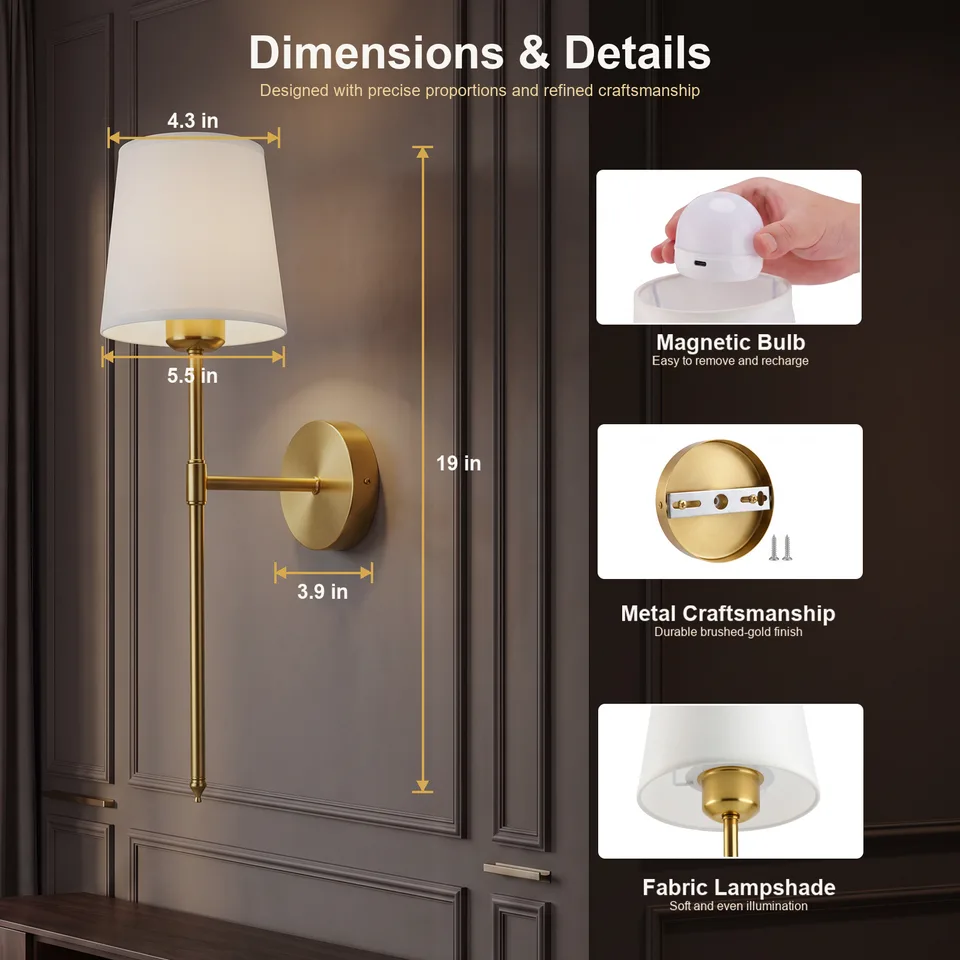 GISTAR rechargeable gold wall sconce, product view 5