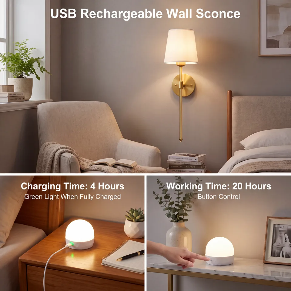 GISTAR rechargeable gold wall sconce, product view 6