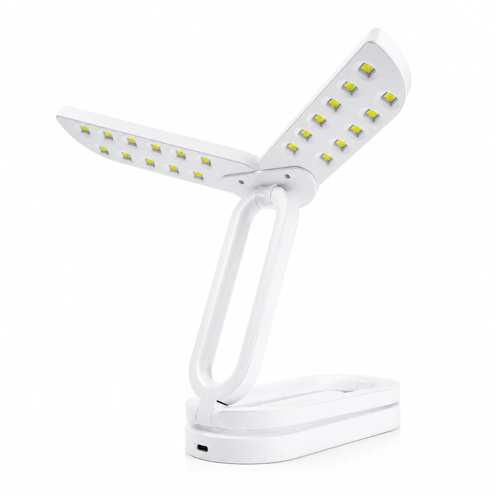 Original white folding UV lamp with two hinged LED panels open above its oval base