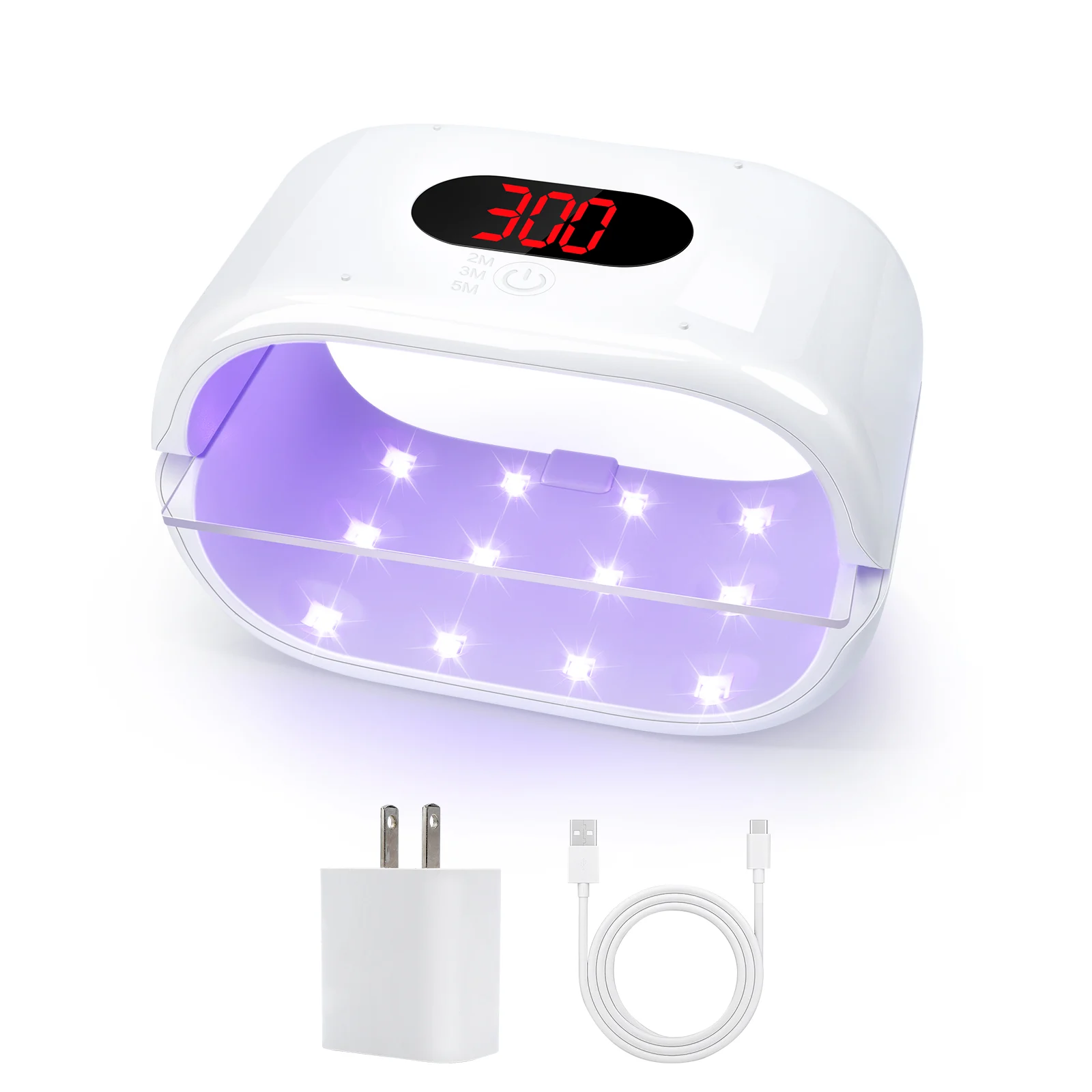 Original white double-sided UV lamp with red 300 display, illuminated base, power adapter and cable