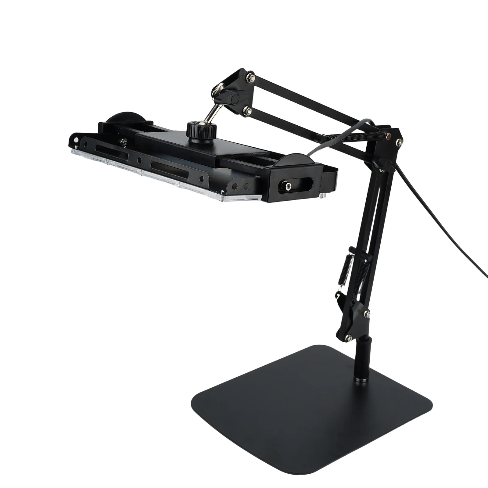 Original black UV flood light on an articulated arm with springs and a square tabletop base