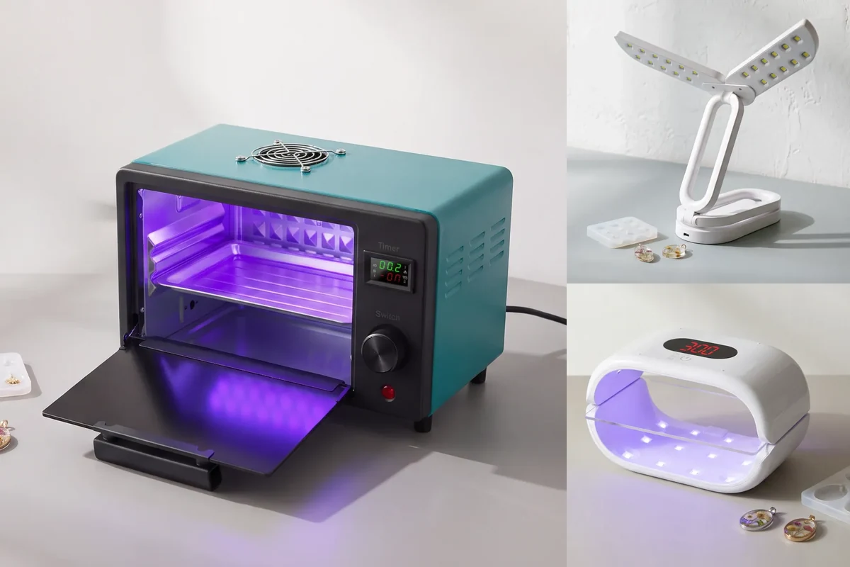 Three GISTAR curing formats shown side by side: curing box, folding lamp and double-sided lamp